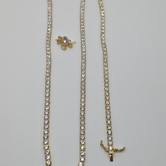 NEW SET 18k, Necklace, Bracelet & Earrings, 4 Pieces, Cubic Zirconia, 18k, 925, - Picture 8 of 14